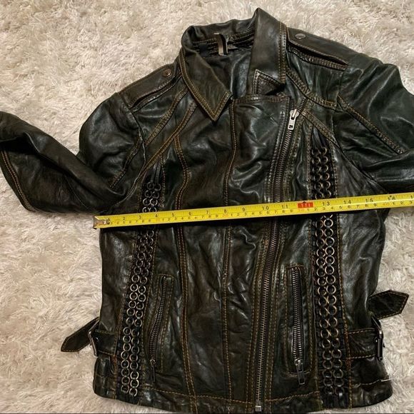 Topshop dark green leather jacket size 4 - Picture 11 of 12